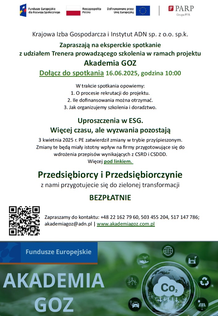 Zaproszenie na spotkanie z udziałem Trenera prowadzącego szkolenia w ramach projektu Akademia GOZ