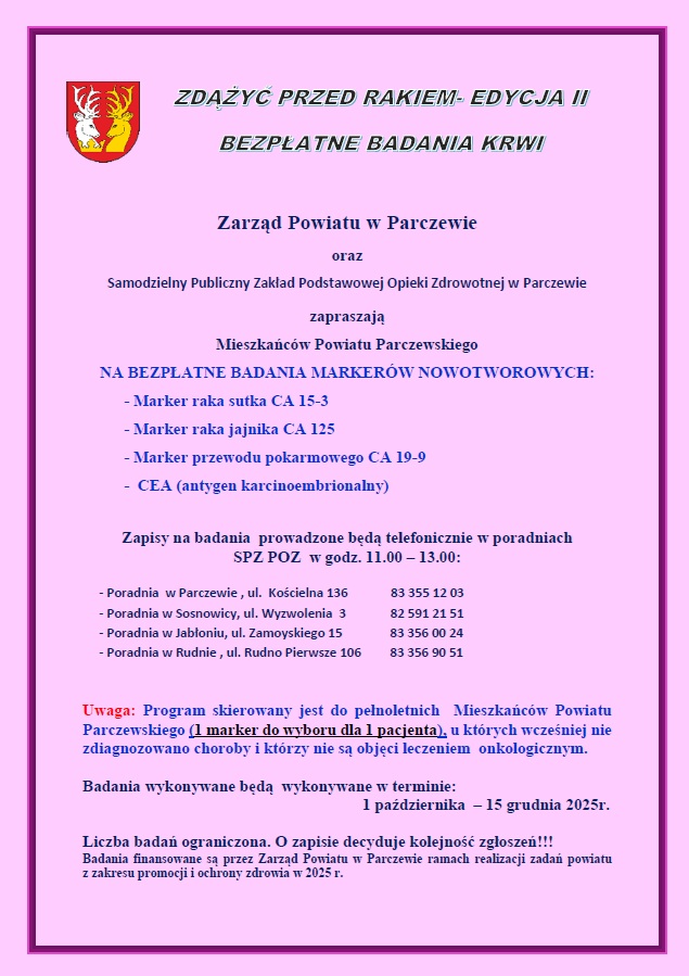 ZDĄŻYĆ PRZED RAKIEM – BEZPŁATNE BADANIA  - plakat