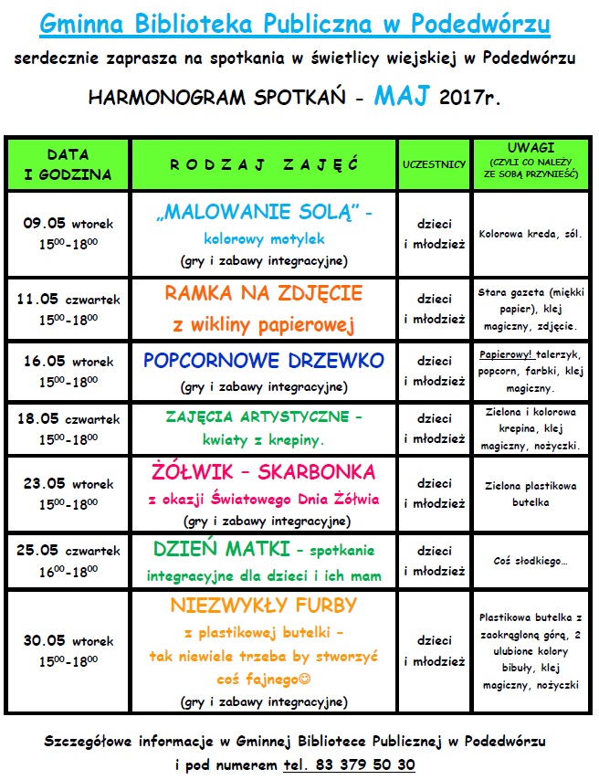 harmonogram maj 2017